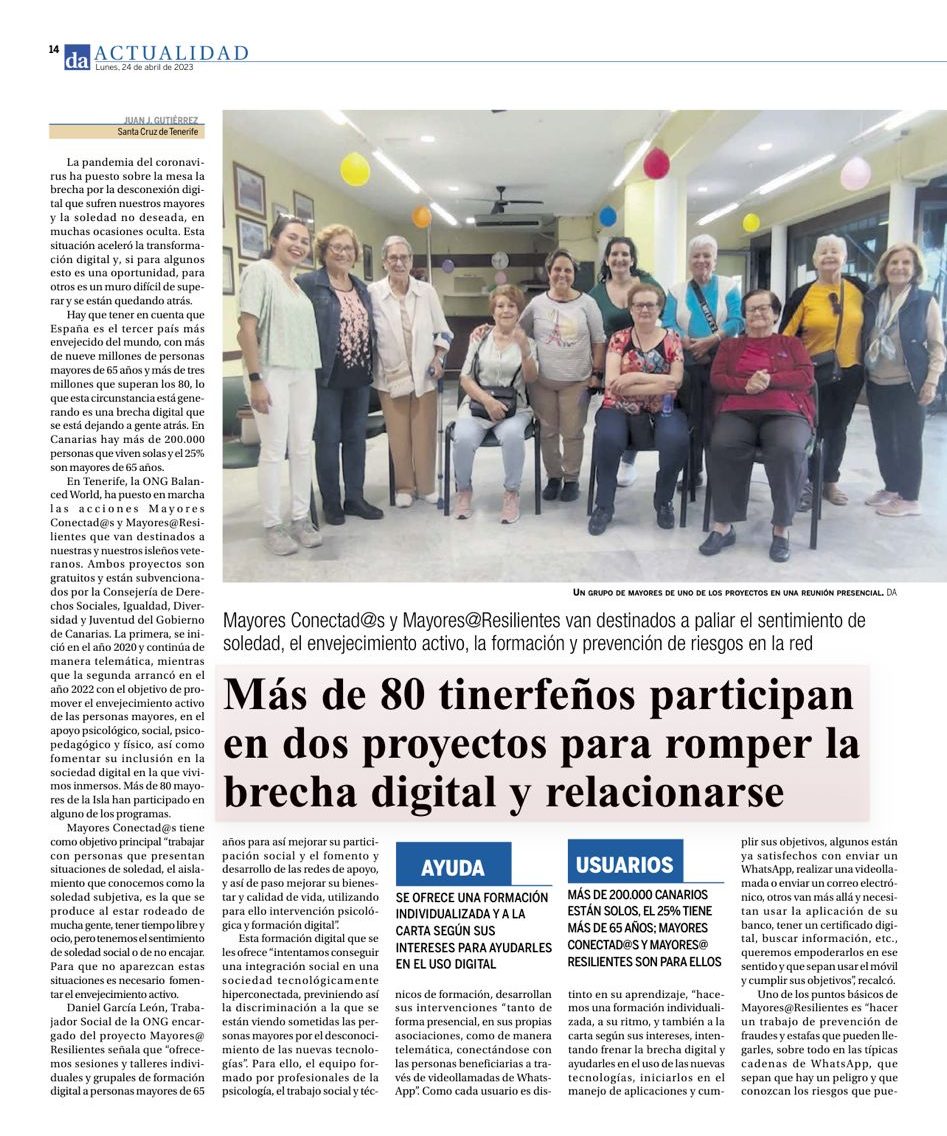 Mayores Conectad@s y Mayores@Resilientes: haciendo frente a la soledad a través de la alfabetización digital de nuestros mayores.