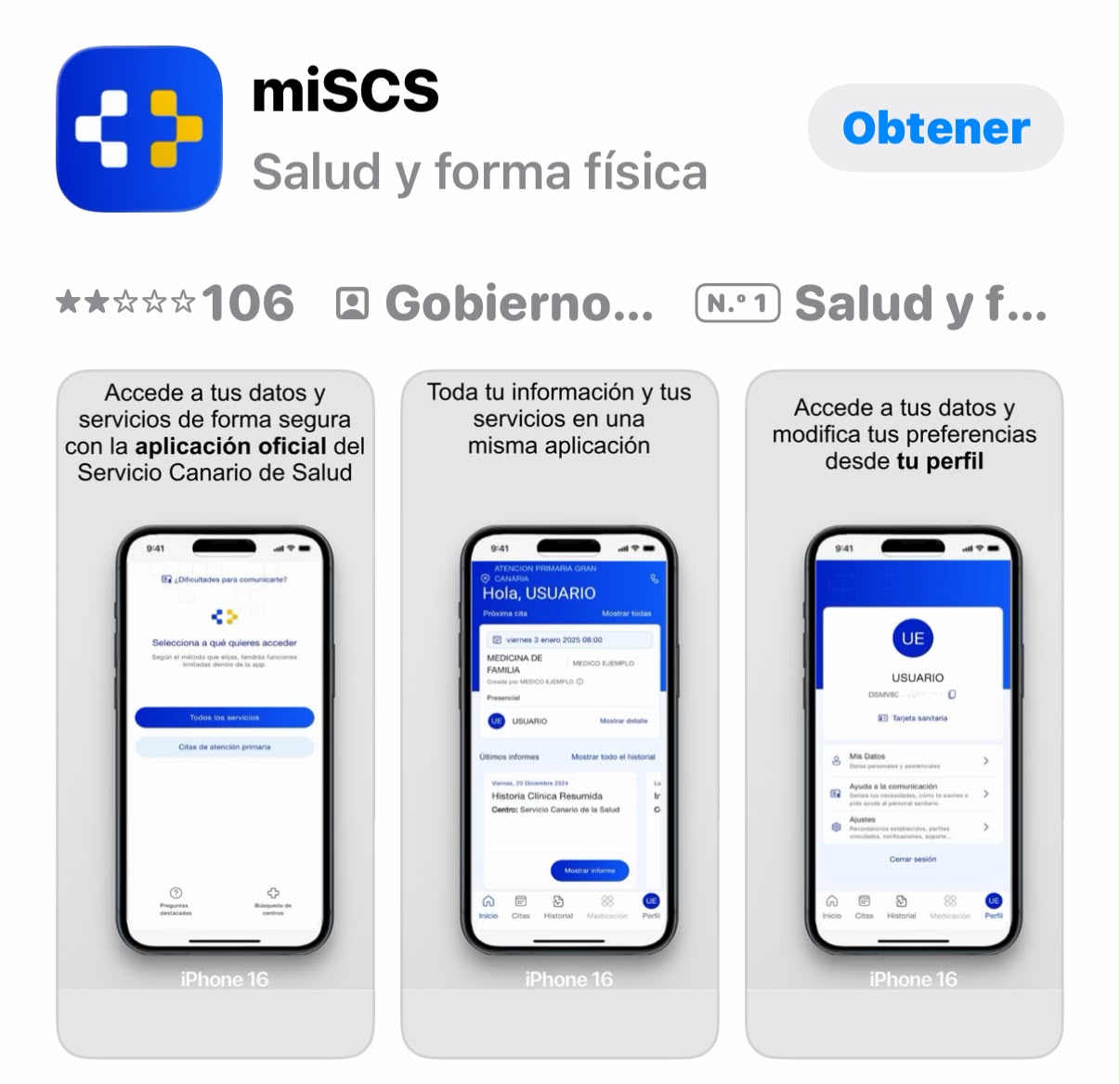 «App miSCS» Servicio Canario de Salud