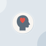 Ilustración de una cabeza con un corazón sobre fondo azul grisáceo, categoría Bienestar